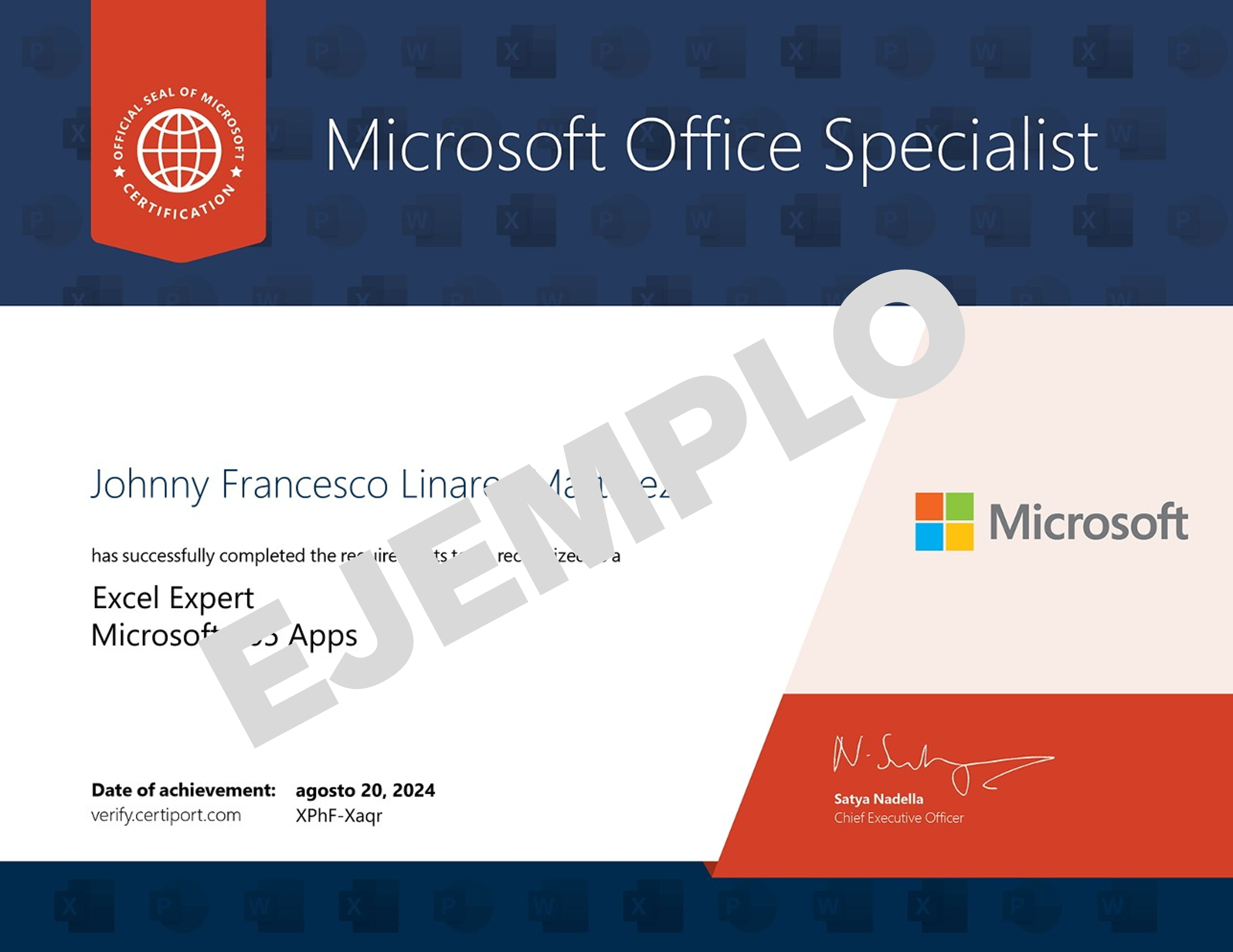 Certificado oficial Microsoft Office Specialist Excel Expert